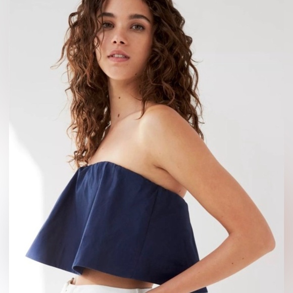 Aritzia Tops - Aritzia Wilfred Bonaventure Navy Strapless Cropped Tube Top Blouse Size Small
